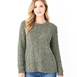 J Jill Chenille Cable Knit Sweater Womens M Sage Green Speckled Pullover Cozy